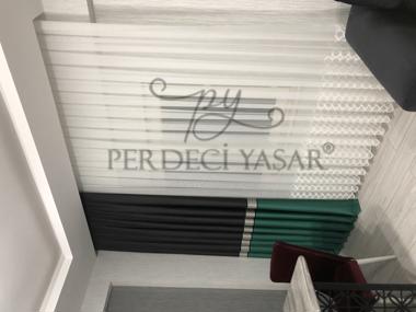 Kombinli Salon Perde Takımı Koyu Yeşil ve Siyah Renkli Ara Desenli