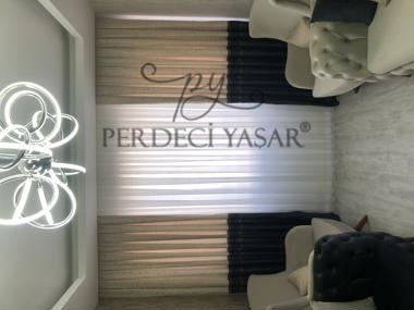 Salon Perdesi Beyaz Ve Lacivert Renkli Tül Perde